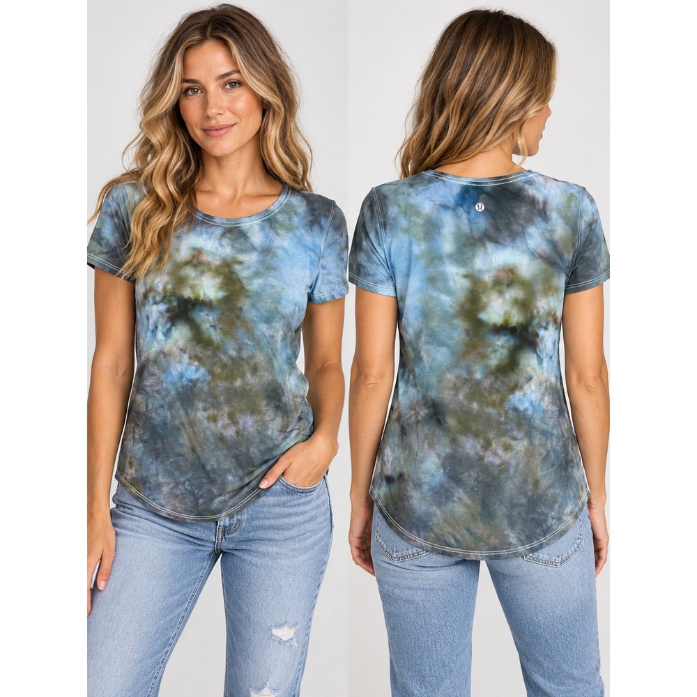 lululemon Love Tee Shirt Womens 8 Blue Green Tie Dye Short Sleeve Crew Neck